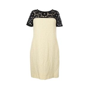 Vintage Moschino Ivory Cream Dress with Black Lace Cap Sleeves, Size 8
